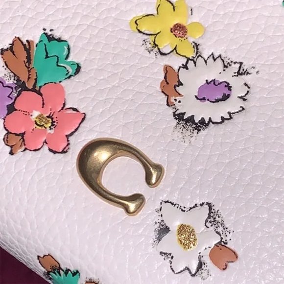 COACH Julienne Cosmetic Case 17 Floral Print Chalk Brass Leather Handbag Bag NEW - Picture 7 of 7